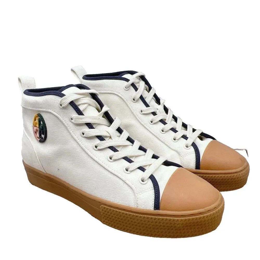 Tory Burch Nola T Logo Women’s High Top Fashion Sneakers Beige Lace Up US 10
